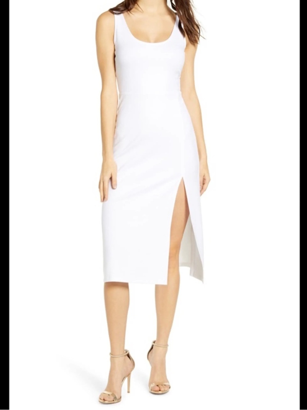 Leith White Scoop Neck Midi Dress with Side Slit Size Medium